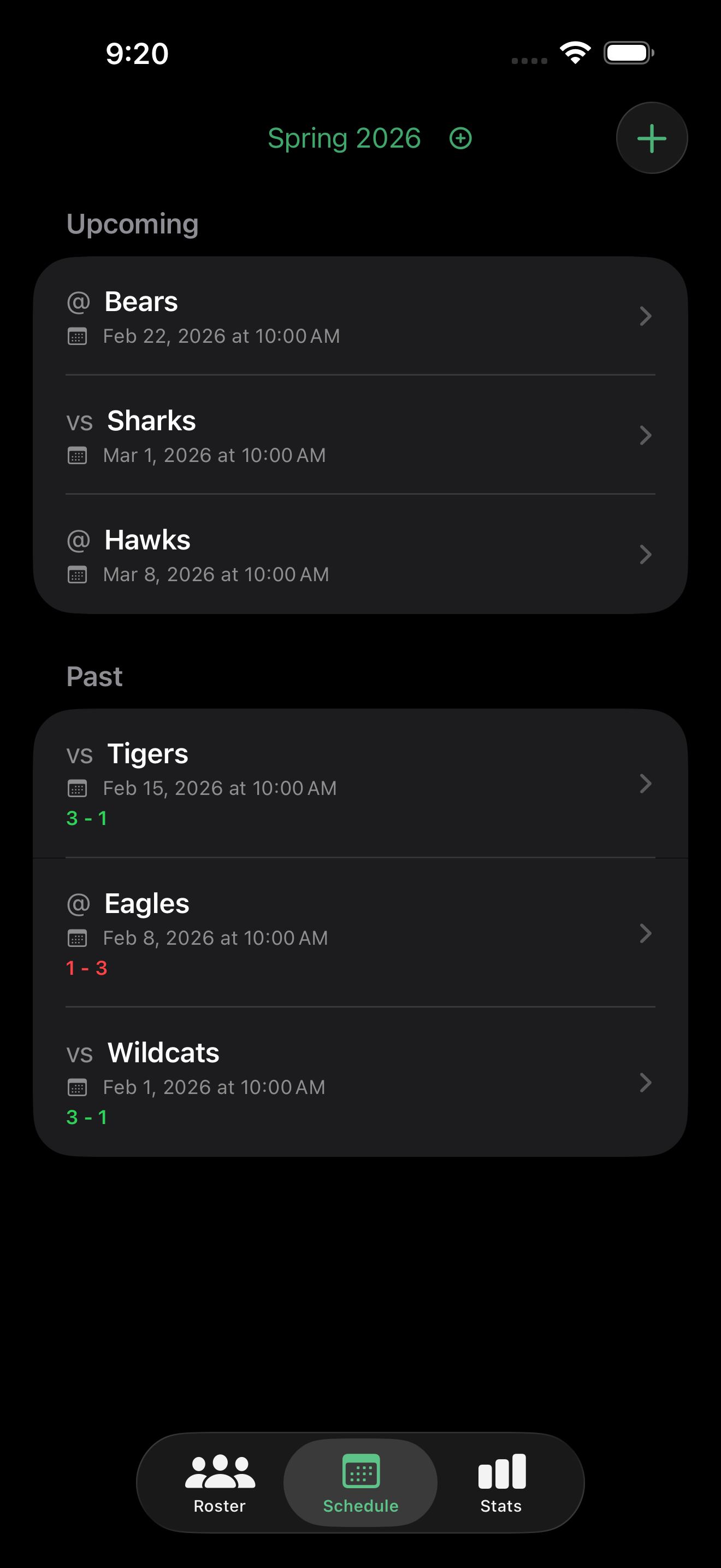 Season schedule view